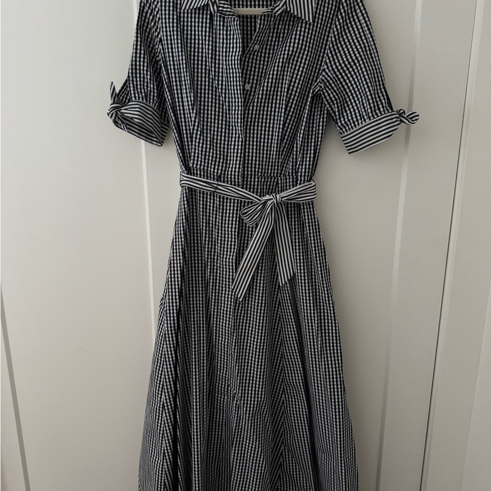Calvin Klein Black and White Checkered Long Sleeve Dress